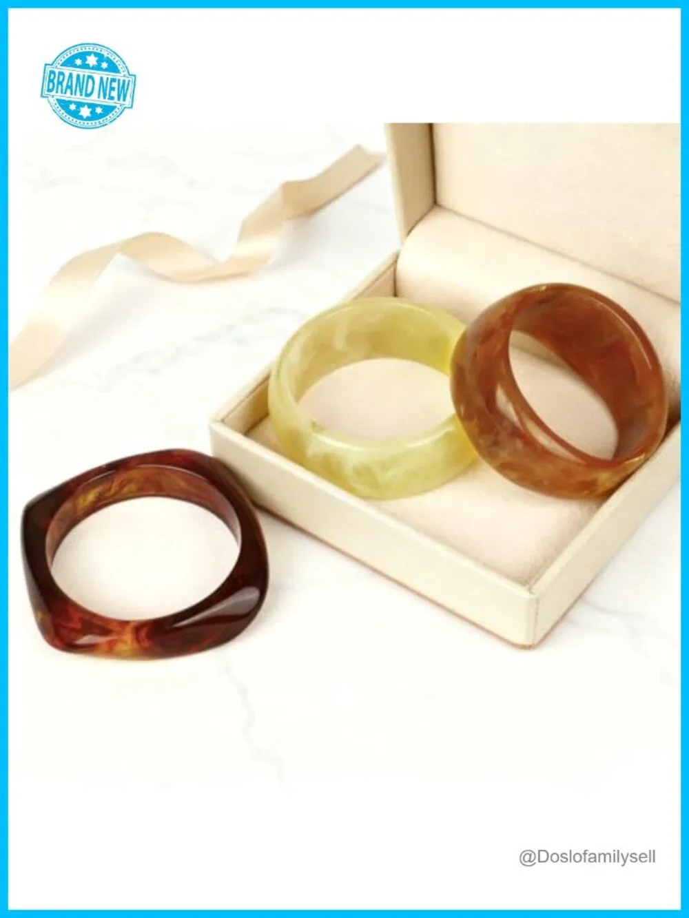 4-Piece Chunky Acrylic Bangle Bracelet Set, Stackable Tortoiseshell Marble Cuff